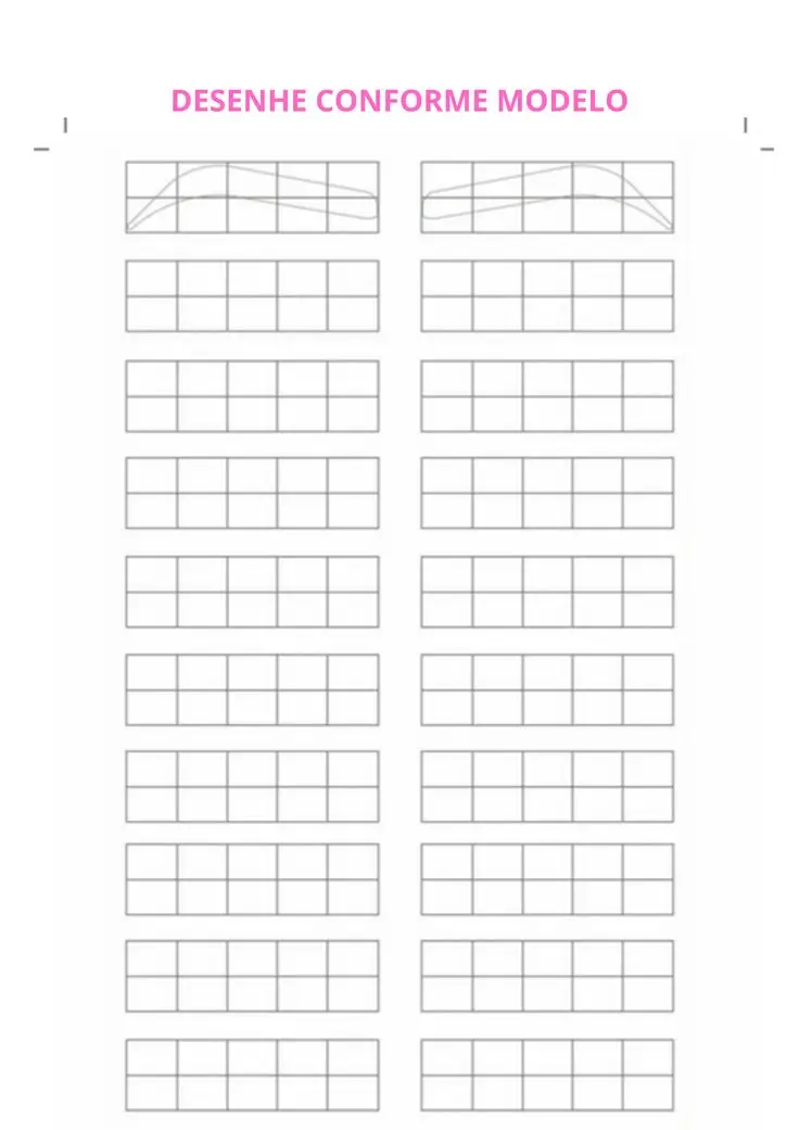 Exercício de preenchimento e contorno de sobrancelhas em papel.